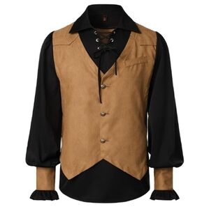 Pirate Medieval Victorian Cosplay Vest Shirt Costume Brown